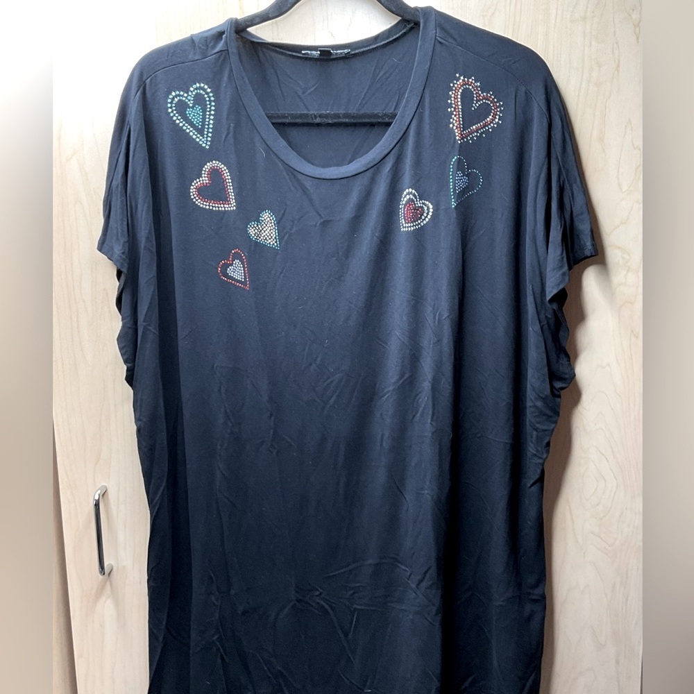 🇺🇸 Knapp Studio Black Blouse with Heart Embellishments, Size 3XL